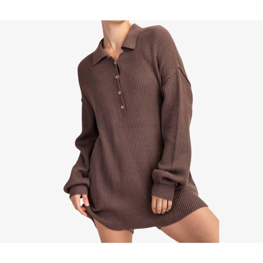 NEW HOITY TOITY ribbed knit sweater romper in brown